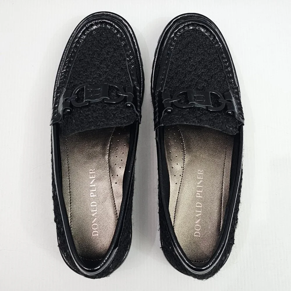 Donald Pliner Helio Lug Sole Loafer Womens 9 Black Boucle Sequined Platform NEW - Picture 9 of 14